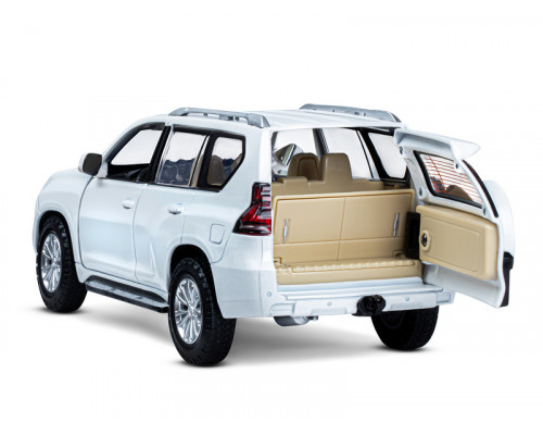 Машина АВТОПАНОРАМА Land Cruiser Prado, 1/24, белый, свет, звук, в/к 24,5х12,5х10,5 см