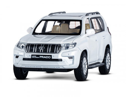 Машина АВТОПАНОРАМА Land Cruiser Prado, 1/24, белый, свет, звук, в/к 24,5х12,5х10,5 см
