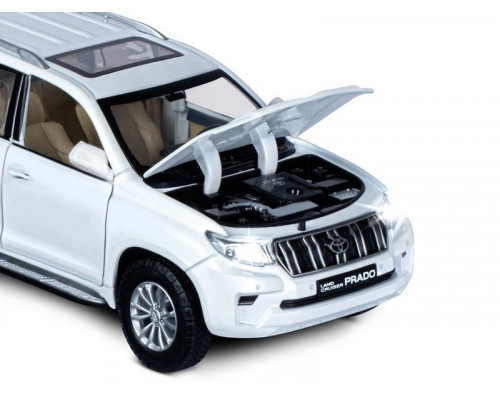 Машина АВТОПАНОРАМА Land Cruiser Prado, 1/24, белый, свет, звук, в/к 24,5х12,5х10,5 см