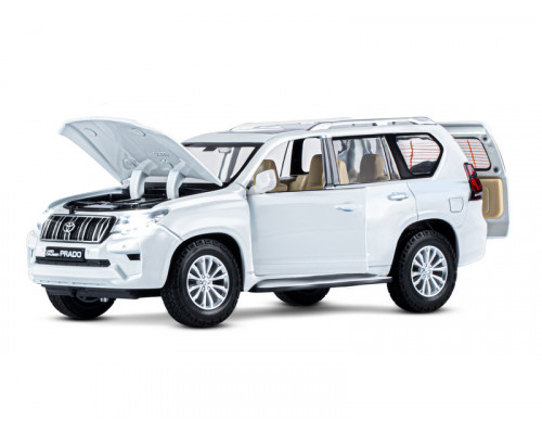 Машина АВТОПАНОРАМА Land Cruiser Prado, 1/24, белый, свет, звук, в/к 24,5х12,5х10,5 см