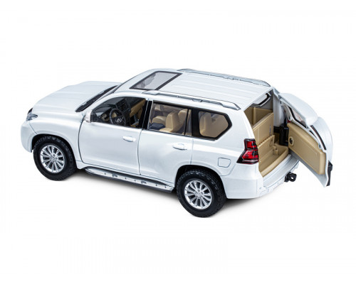 Машина АВТОПАНОРАМА Land Cruiser Prado, 1/24, белый, свет, звук, в/к 24,5х12,5х10,5 см