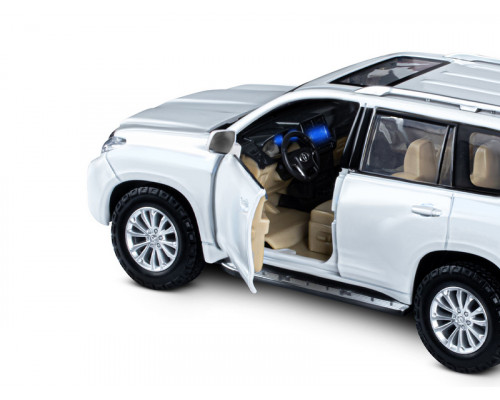 Машина АВТОПАНОРАМА Land Cruiser Prado, 1/24, белый, свет, звук, в/к 24,5х12,5х10,5 см