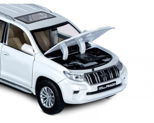 Машина АВТОПАНОРАМА Land Cruiser Prado, 1/24, белый, свет, звук, в/к 24,5х12,5х10,5 см