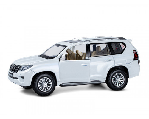 Машина АВТОПАНОРАМА Land Cruiser Prado, 1/24, белый, свет, звук, в/к 24,5х12,5х10,5 см