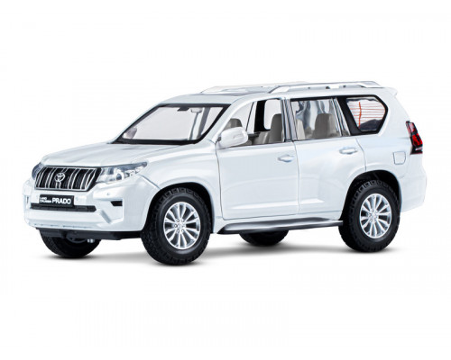 Машина АВТОПАНОРАМА Land Cruiser Prado, 1/24, белый, свет, звук, в/к 24,5х12,5х10,5 см