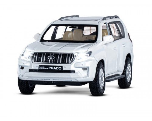 Машина АВТОПАНОРАМА Land Cruiser Prado, 1/24, белый, свет, звук, в/к 24,5х12,5х10,5 см