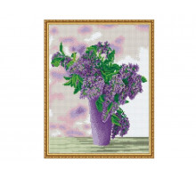 Алмазная мозаика с нанесенной рамкой 40х50 СИРЕНЕВЫЙ БУКЕТ (18 цветов)
