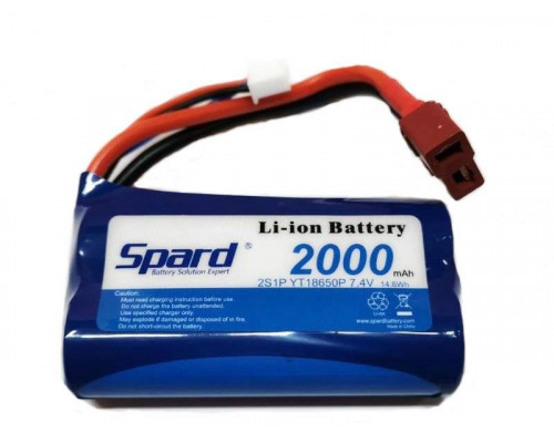 Аккумулятор Li-Ion Spard 2000mAh, 7,4V, 15C, T‐plug для Remo Hobby 1/16, Himoto 1/18