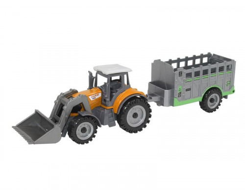 Машина АВТОПАНОРАМА ТРАКТОР-ПОГРУЗЧИК С ПРИЦЕПОМ, желтый, в/к 27,5*5,5*9,5 см
