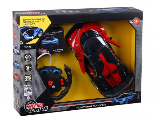 Радиоуправляемая машина AUTODRIVE гоночная, 1/14, красный, 27MHz, пульт-руль, свет, в/к 41*7*32см