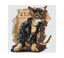 Картина по номерам 30х30 КОТ БАЙКЕР (15 цветов)