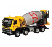 Машина "АВТОПАНОРАМА" Volvo бетономешалка, желтый, 1/50, свет, звук, в/к 28*14*10 см