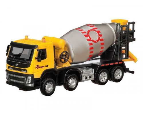 Машина АВТОПАНОРАМА Volvo бетономешалка, желтый, 1/50, свет, звук, в/к 28*14*10 см