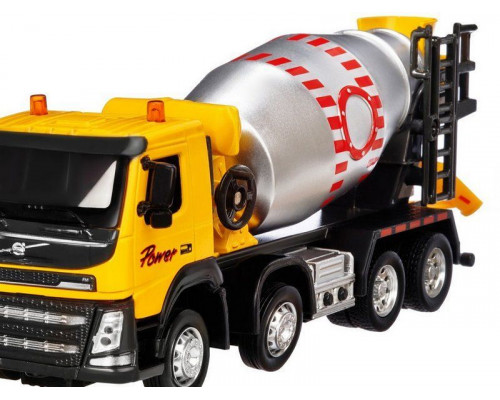 Машина АВТОПАНОРАМА Volvo бетономешалка, желтый, 1/50, свет, звук, в/к 28*14*10 см