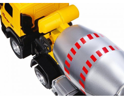 Машина АВТОПАНОРАМА Volvo бетономешалка, желтый, 1/50, свет, звук, в/к 28*14*10 см