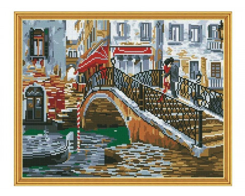 Алмазная мозаика с нанесенной рамкой 40х50 МОСТИК ВЛЮБЛЕННЫХ (16 цветов)