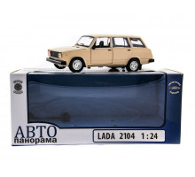 Машина "АВТОПАНОРАМА" ВАЗ 2104 бежевая,1/24, инерция, Pull Bаck механизм, в/к 10*12*22 cм