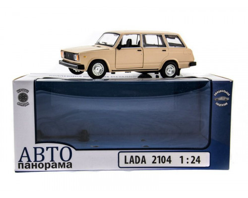 Машина АВТОПАНОРАМА ВАЗ 2104 бежевая,1/24, инерция, Pull Bаck механизм, в/к 10*12*22 cм