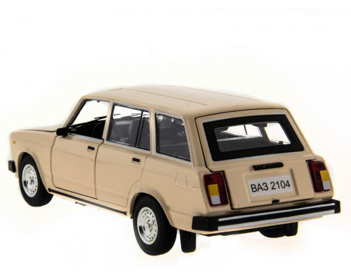 Машина АВТОПАНОРАМА ВАЗ 2104 бежевая,1/24, инерция, Pull Bаck механизм, в/к 10*12*22 cм