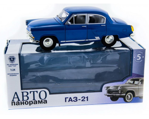 Машина АВТОПАНОРАМА ГАЗ-21 Волга 1/24 в/к  26*12*11см, синяя