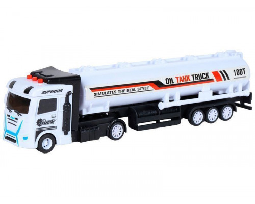 Машина AUTODRIVE Бензовоз фрикционный со светом и звуком, белый, в/к 35*6,5*12 см