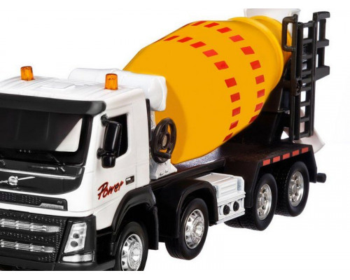 Машина АВТОПАНОРАМА Volvo бетономешалка, белый, 1/50, свет, звук, в/к 28*14*10 см