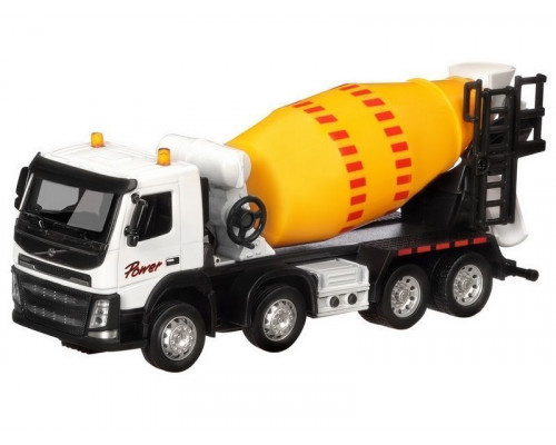 Машина АВТОПАНОРАМА Volvo бетономешалка, белый, 1/50, свет, звук, в/к 28*14*10 см
