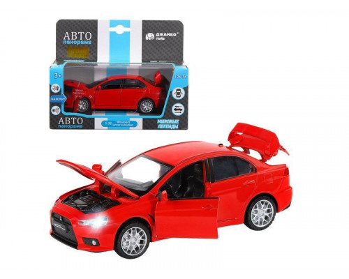 Машина АВТОПАНОРАМА Mitsubishi Lancer Evolution, 1/32, красный, свет, звук, в/к 17,5*12,5*6,5 см
