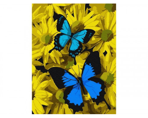 Картина по номерам 15х20 СИНИЕ БАБОЧКИ В ЦВЕТАХ (13 цветов)