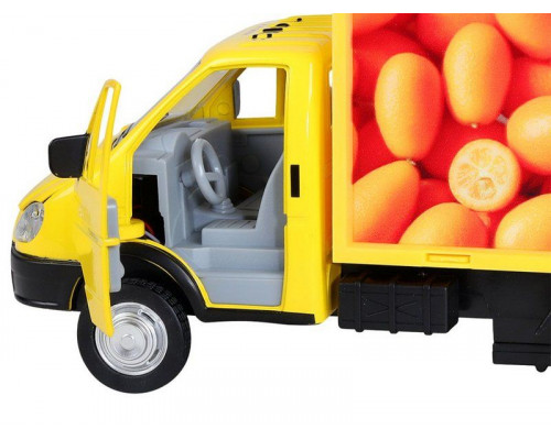 Машина АВТОПАНОРАМА ГАЗель-бизнес Утконос Кумкват, 1/28, желтый, свет, звук, в/к 24*14*12 см