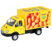 Машина "АВТОПАНОРАМА" ГАЗель-бизнес Утконос "Кумкват", 1/28, желтый, свет, звук, в/к 24*14*12 см