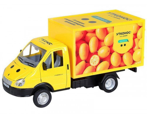 Машина АВТОПАНОРАМА ГАЗель-бизнес Утконос Кумкват, 1/28, желтый, свет, звук, в/к 24*14*12 см