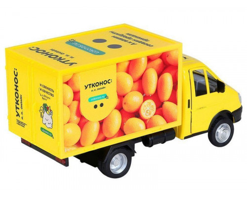 Машина АВТОПАНОРАМА ГАЗель-бизнес Утконос Кумкват, 1/28, желтый, свет, звук, в/к 24*14*12 см