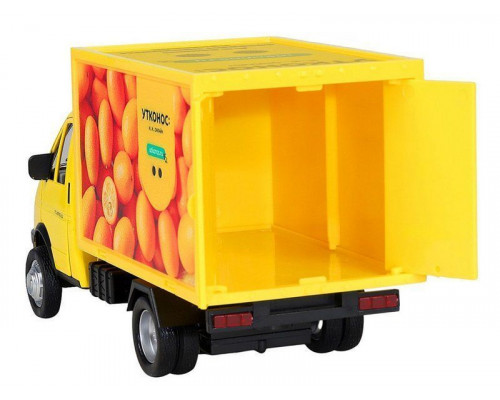 Машина АВТОПАНОРАМА ГАЗель-бизнес Утконос Кумкват, 1/28, желтый, свет, звук, в/к 24*14*12 см