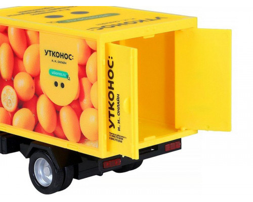 Машина АВТОПАНОРАМА ГАЗель-бизнес Утконос Кумкват, 1/28, желтый, свет, звук, в/к 24*14*12 см