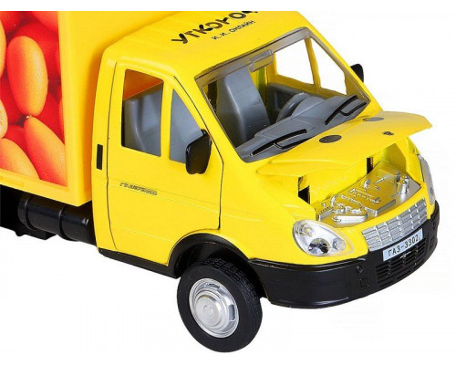 Машина АВТОПАНОРАМА ГАЗель-бизнес Утконос Кумкват, 1/28, желтый, свет, звук, в/к 24*14*12 см