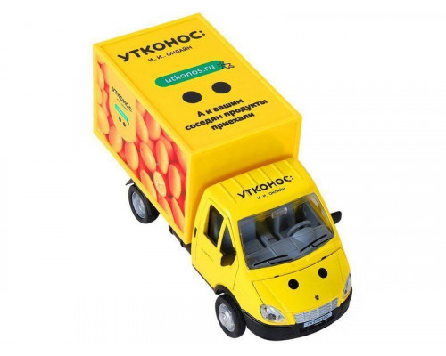 Машина АВТОПАНОРАМА ГАЗель-бизнес Утконос Кумкват, 1/28, желтый, свет, звук, в/к 24*14*12 см