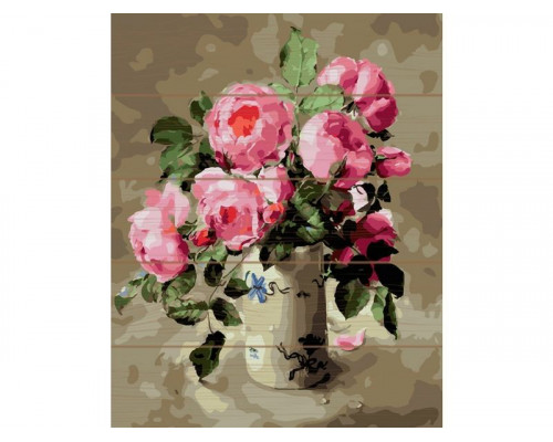 Картина по номерам на дереве 40х50 РОЗОВЫЙ БУКЕТ (26 цветов)