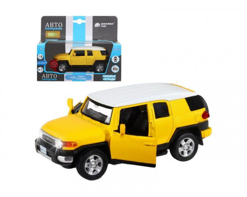 Машина АВТОПАНОРАМА Toyota FJ Cruiser,желтый, 1/32, свет, звук, инерция, в/к 17,5*13,5*9 см
