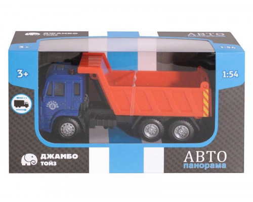 Машина АВТОПАНОРАМА Самосвал, синий, 1/54, инерция, в/к 16,5*6,4*9 см