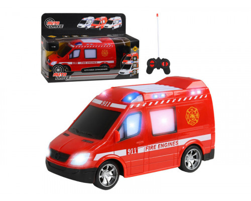Радиоуправляемая машина AUTODRIVE Пожарная, 1/18, красный, 27MHz, свет, в/к, 28*11*19,2см (Рус)