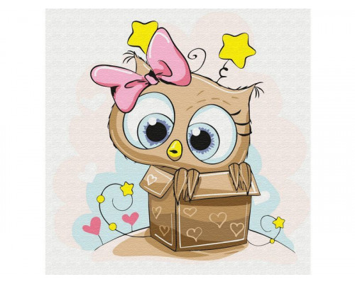 Картина по номерам 20Х20 СОВЕНОК В ПОДАРОЧНОЙ КОРОБКЕ (12 цветов)
