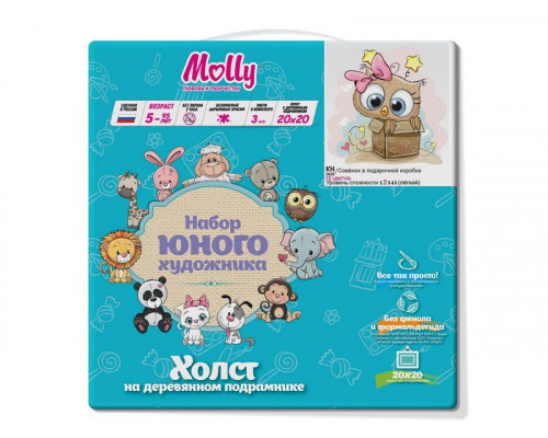 Картина по номерам 20Х20 СОВЕНОК В ПОДАРОЧНОЙ КОРОБКЕ (12 цветов)