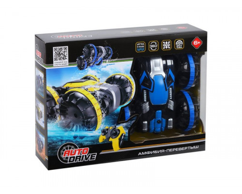 Радиоуправляемый перевертыш-амфибия AUTODRIVE, синий, 4WD, 2.4GHz, переворот, разворот на 360