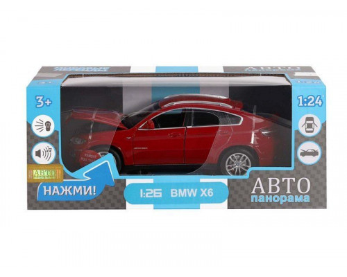Машина АВТОПАНОРАМА BMW X6, бордовый, 1/26, в/к 24,5*12,5*10,5 см