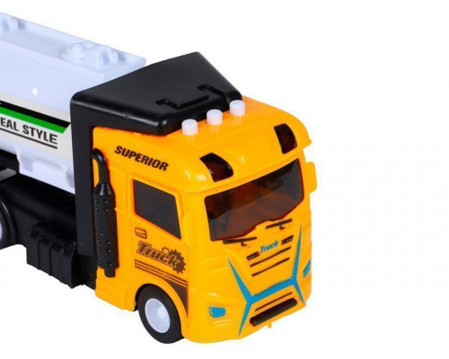 Машина AUTODRIVE Бензовоз фрикционный со светом и звуком, желтый, в/к 35*6,5*12 см