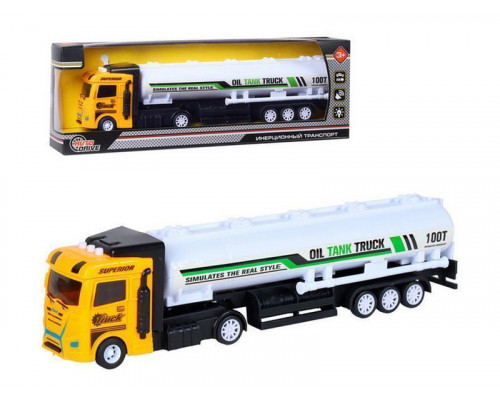 Машина AUTODRIVE Бензовоз фрикционный со светом и звуком, желтый, в/к 35*6,5*12 см