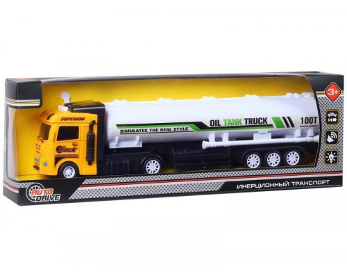 Машина AUTODRIVE Бензовоз фрикционный со светом и звуком, желтый, в/к 35*6,5*12 см