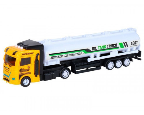 Машина AUTODRIVE Бензовоз фрикционный со светом и звуком, желтый, в/к 35*6,5*12 см