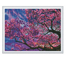 Алмазная мозаика с нанесенной рамкой 40х50 САКУРА В ЦВЕТУ (20 цветов)
